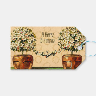 Grattis på födelsedagen Vintage Blommande Krukor P Presentetikett