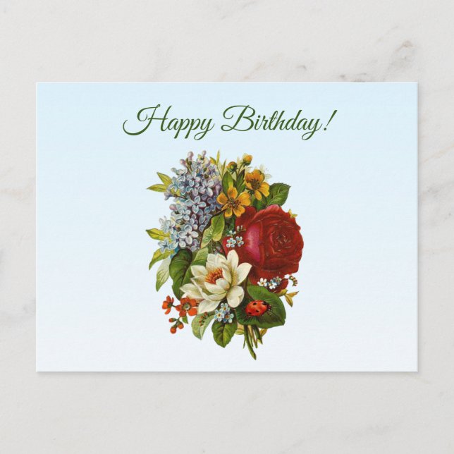 Grattis på födelsedagen Vintage blommarrangemang Vykort (Framsida)