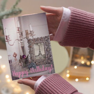 Grattis på födelsedagen! Vintage Eiffel Torn Photo Hälsningskort