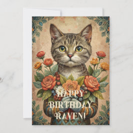 Grattis på födelsedagen vintage katt julkort