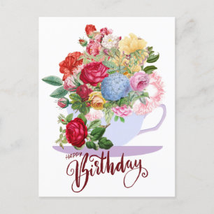 Grattis på födelsedagen Vintage Roses i en tekopp Vykort