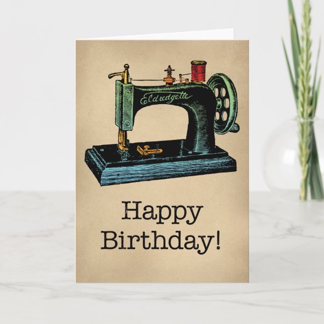 Grattis på födelsedagen Vintage Sewing Maskin Kort (Framsida)