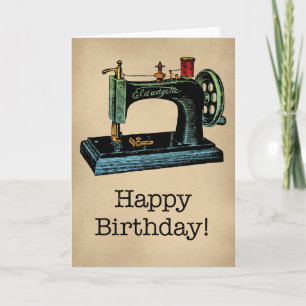 Grattis på födelsedagen Vintage Sewing Maskin Kort