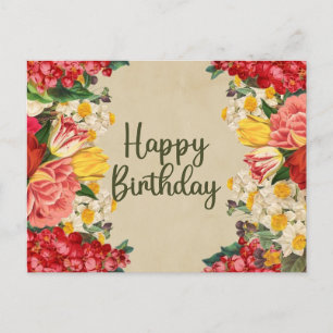 Grattis på födelsedagen Vintage vårblommor Vykort