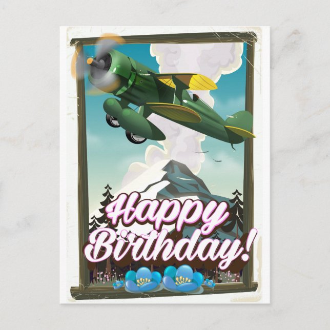 Grattis på födelsedagen vintageflygplan! vykort (Framsida)