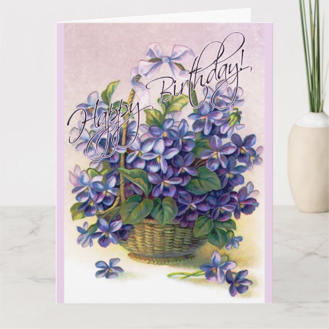 Grattis på födelsedagen Violes Flower Basket Card Kort (Framsida)