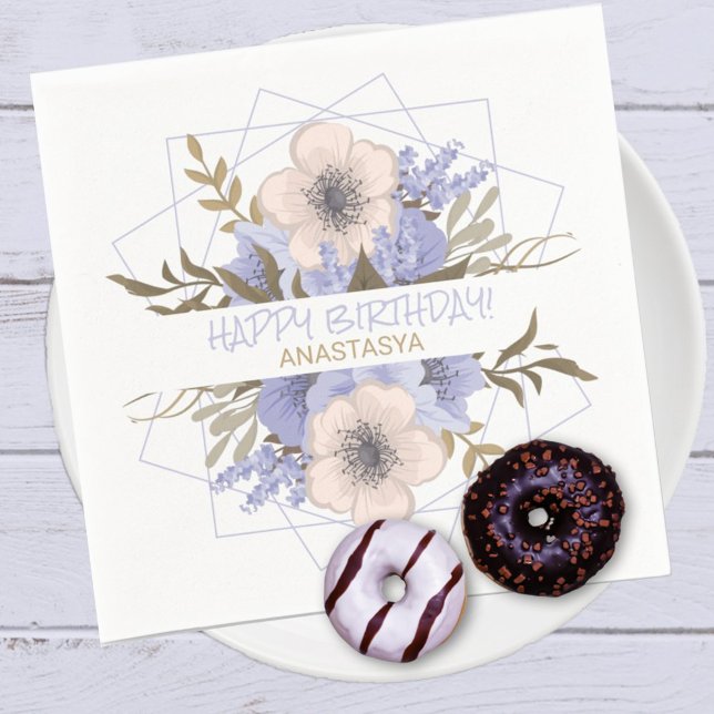 Grattis på födelsedagen Violet Pastel Fem Petal Vi Pappersservett (Easily personalize this wild rose designed paper napkin for a birthday or other occasion.)