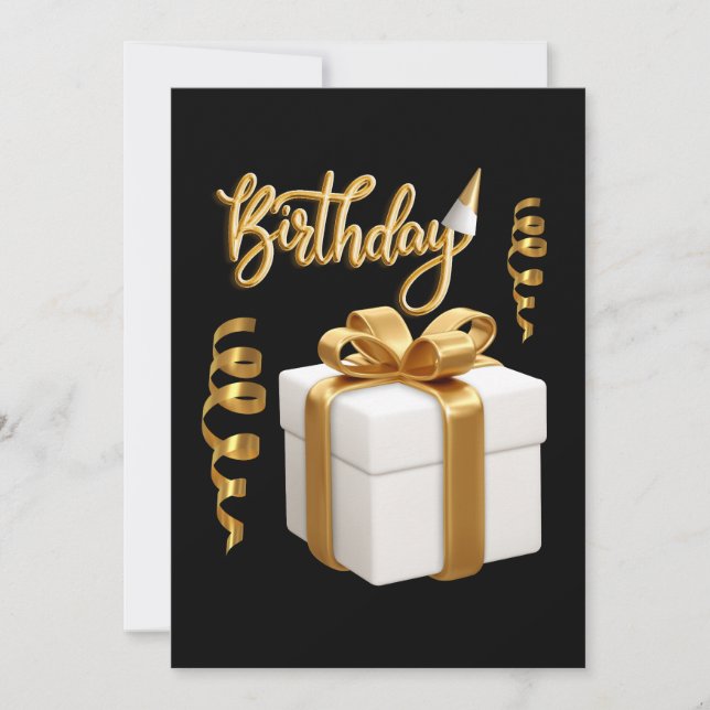 Grattis på födelsedagen Vit Guld Inbjudan (Framsida)