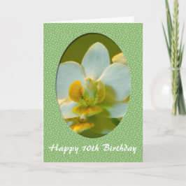 Grattis på födelsedagen, vita blommor i grönt fram kort