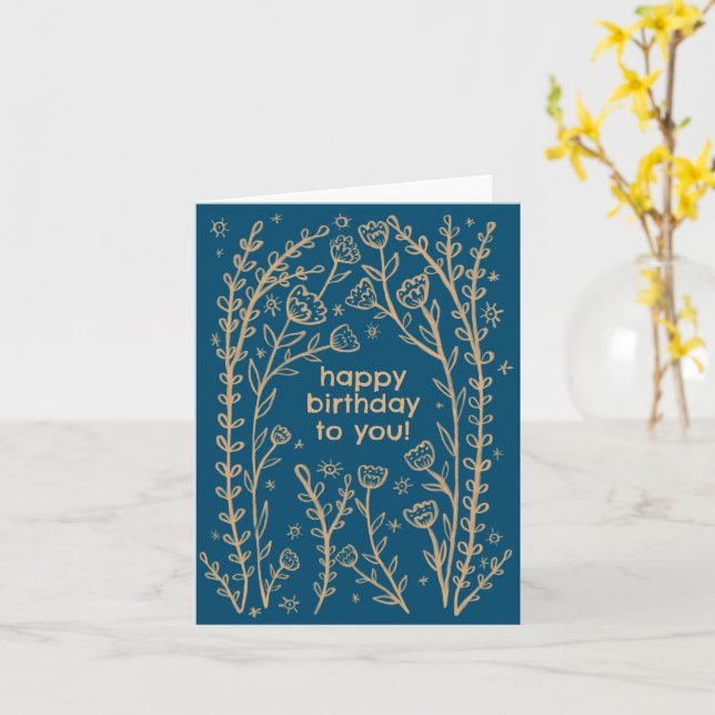 Grattis på födelsedagen Vitaktig Blommigt Sketch D Kort (Gul blomma)