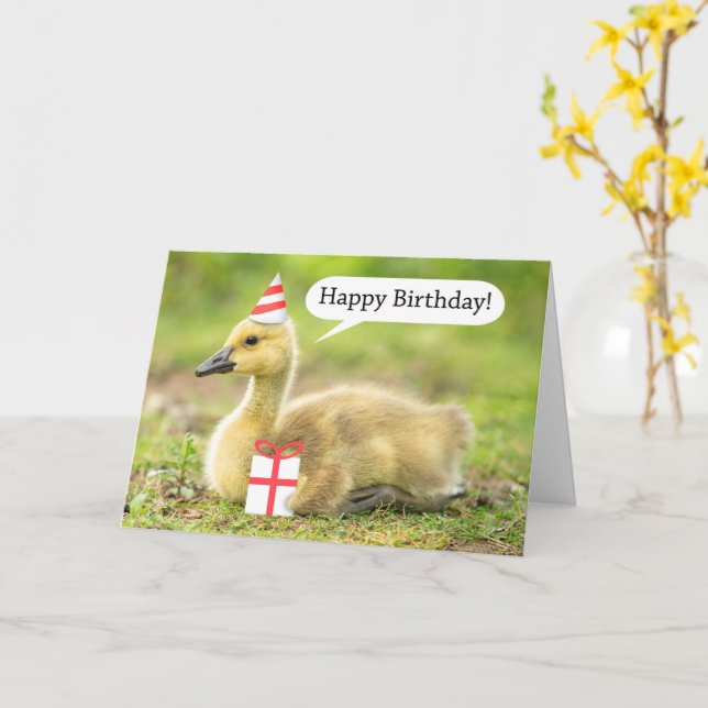 Grattis på födelsedagen Warm och Fuzzy Gosling Hum Kort (Gul blomma)