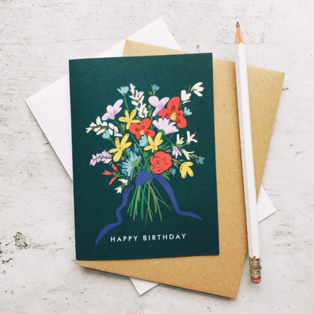 Grattis på födelsedagen Watercolor Blommigt Bouque Kort (Skapare uppladdad)