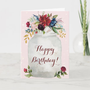 grattis på födelsedagen Watercolor Blommigt Mason Kort