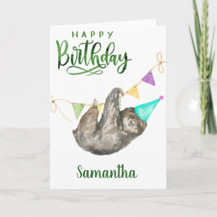 Grattis på födelsedagen Watercolor Cute Sloth Kort