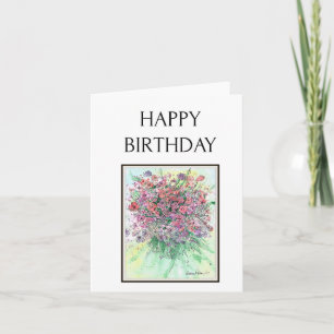 Grattis på födelsedagen, Watercolor Flowers, Bouqu Kort