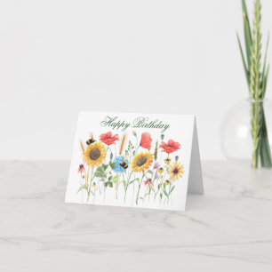 Grattis på födelsedagen Watercolor Flowers Kort