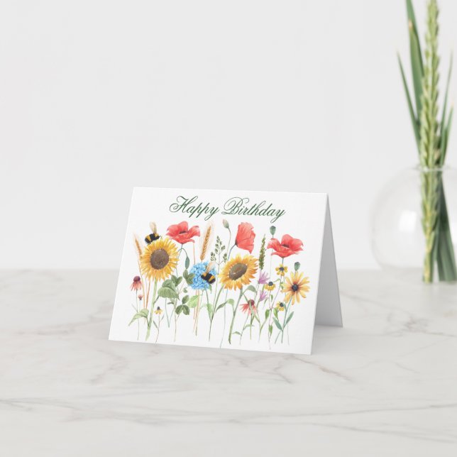 Grattis på födelsedagen Watercolor Flowers Kort (Framsida)
