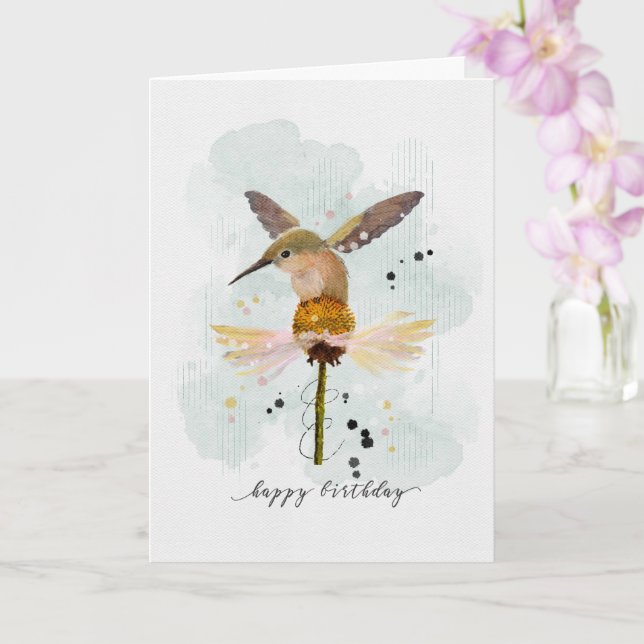 Grattis på födelsedagen Watercolor Hummingbird Kort (Orkide)