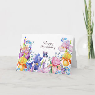Grattis på födelsedagen Watercolor Iris Flowers oc Kort