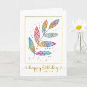 Grattis på födelsedagen Watercolor Mönster Löv  Kort