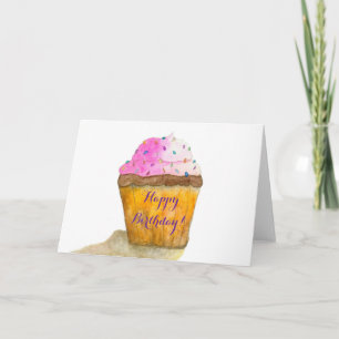 Grattis på födelsedagen Watercolor Rosa Cupcoa, Sp Kort
