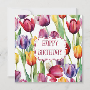 Grattis på födelsedagen Watercolor Tulip Flowers Kort