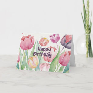 Grattis på födelsedagen Watercolor Tulips Abstrakt Kort