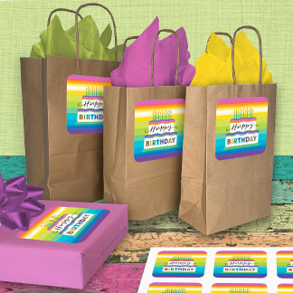 Grattis på födelsedagen White Cake Vibrant Färgad  Fyrkantigt Klistermärke