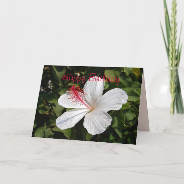 Grattis på födelsedagen White Hibiscus Card Kort (Framsida)