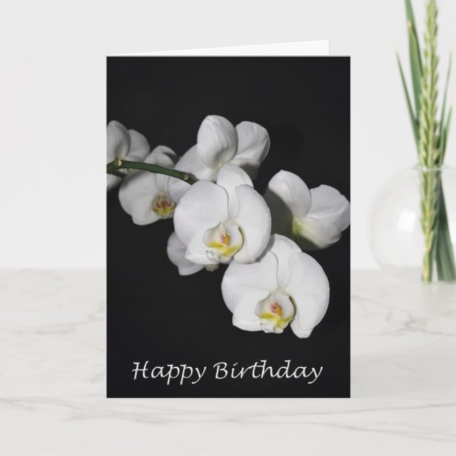 Grattis på födelsedagen White Orchid Kort (Framsida)
