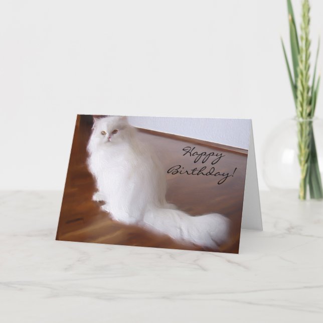 Grattis på födelsedagen White Persian-hälsningskor Kort (Framsida)