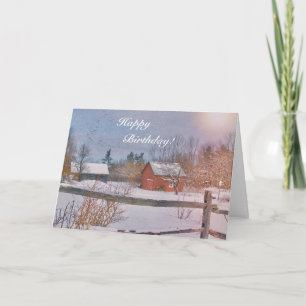 Grattis på födelsedagen Winter Farm Scene Kort