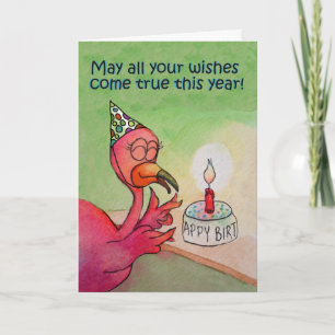 Grattis på födelsedagen Wish Whimsical Rosa Flamin Kort