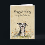 Grattis på födelsedagen Wonderful Son Kort<br><div class="desc">Jag hoppas att din födelsedag är lika speciell som första gången en valp hittar en fält av blommor i vår...  så bra att det inte finns ord för det.</div>