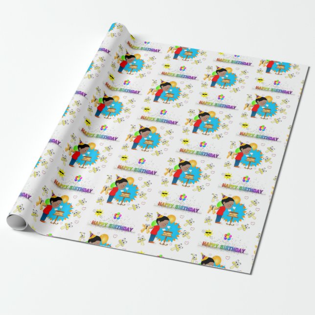 Grattis på födelsedagen Wrapping Papper African Bo Presentpapper (Utrullad)