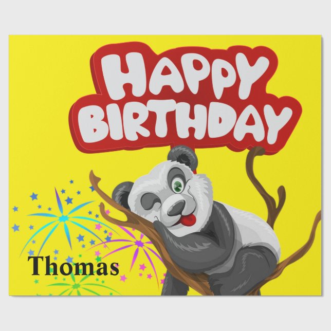 Grattis på födelsedagen Wrapping Papper Panda Bear Presentpapper (Platt)