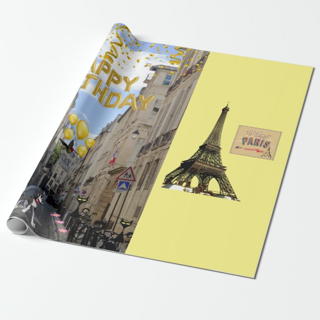 Grattis på födelsedagen Wrapping Papper Paris Fran Presentpapper (Utrullad)