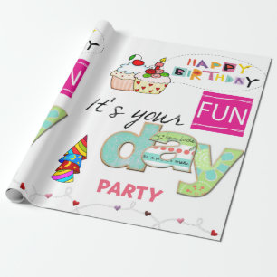 Grattis på födelsedagen Wrapping Papper ROLIGT Cup Presentpapper