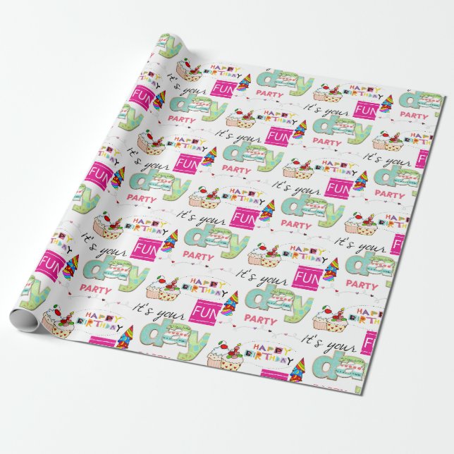 Grattis på födelsedagen Wrapping Papper ROLIGT Cup Presentpapper (Utrullad)