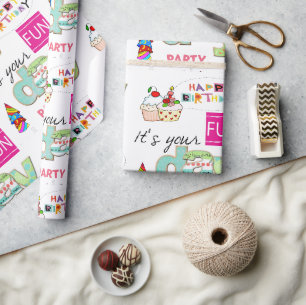 Grattis på födelsedagen Wrapping Papper ROLIGT Cup Presentpapper