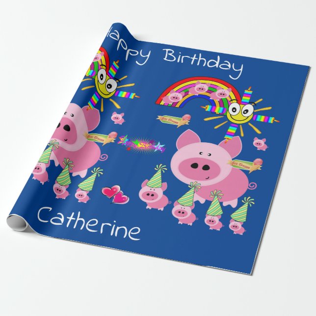 Grattis på födelsedagen Wrapping Papper Rosa Grisa Presentpapper (Utrullad)