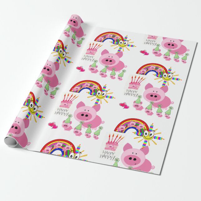Grattis på födelsedagen Wrapping Papper Rosa Grisa Presentpapper (Utrullad)