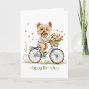 Grattis på födelsedagen Yorkie Hund Biking Vår blo Kort