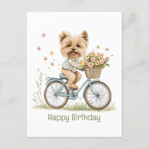 Grattis på födelsedagen Yorkie Hund Cykling Vårblo Vykort