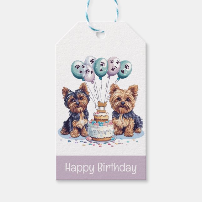 Grattis på födelsedagen Yorkie Hund Presentetikett (Framsidan)
