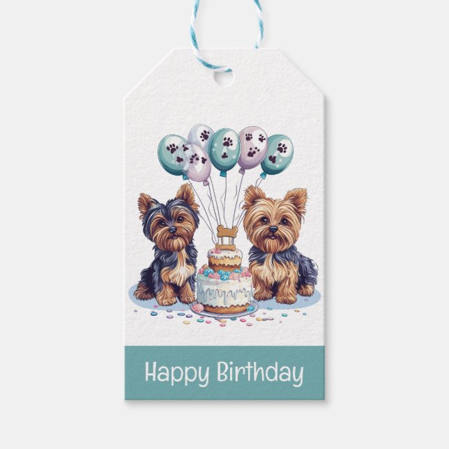 Grattis på födelsedagen Yorkie Hund Presentetikett (Framsidan)