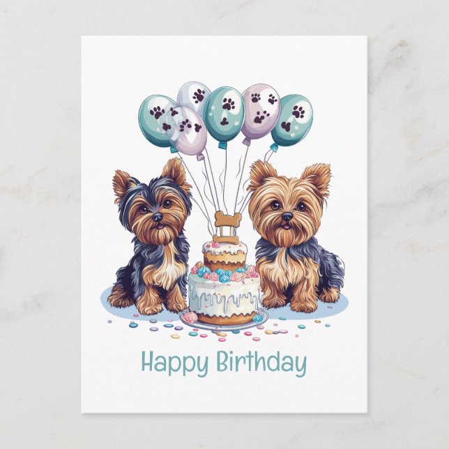 Grattis på födelsedagen Yorkie Hund Vykort (Framsida)