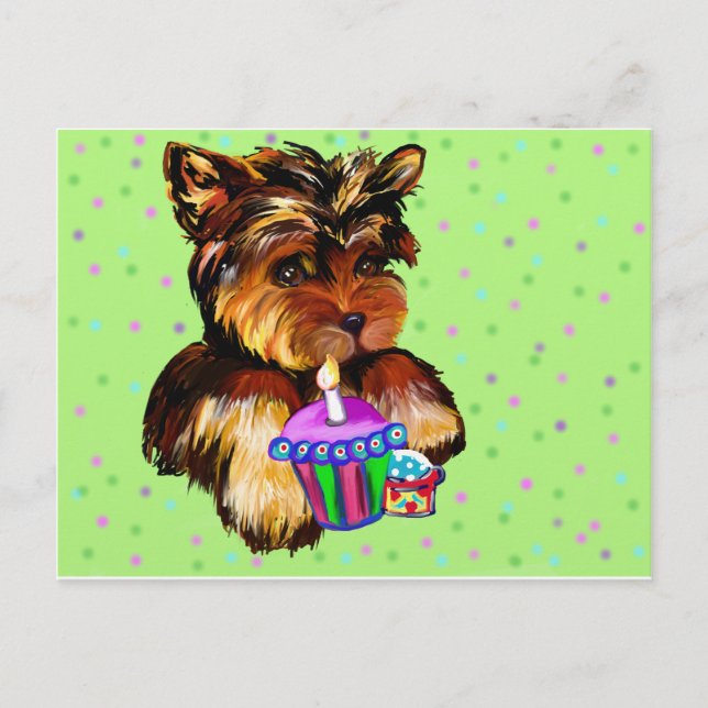GRATTIS PÅ FÖDELSEDAGEN YORKIE POO VYKORT (Framsida)