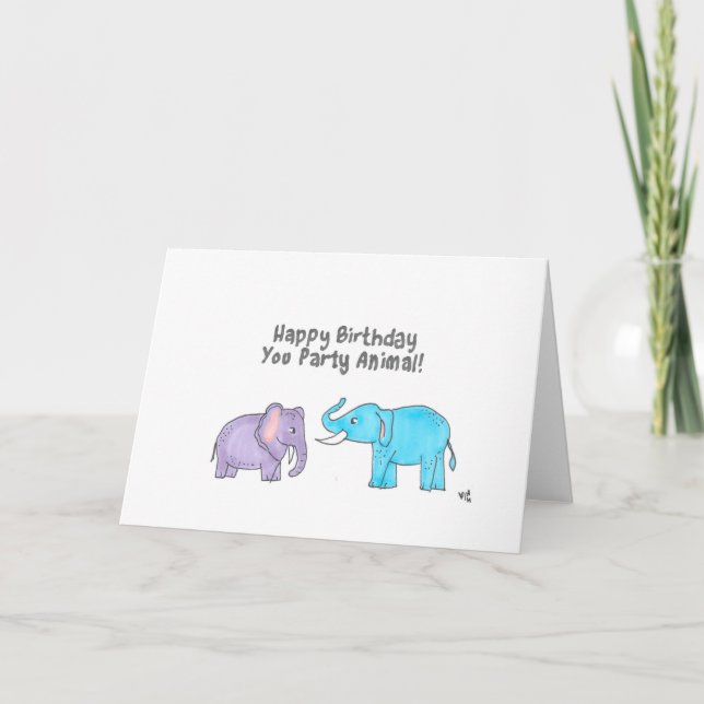 Grattis på födelsedagen You Party Animal - elefant Tack Kort (Framsida)