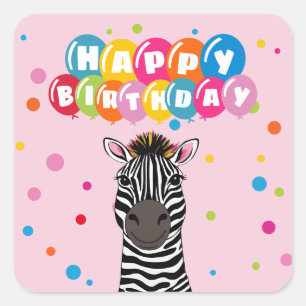 Grattis på födelsedagen Zebra Fyrkantigt Klistermärke